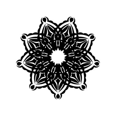 Basit mandala tasarımı. Siyah çiçekli basit bir süs. Dövmeler, logolar, parmak izleri ve kartpostallar için iyidir. İzole edilmiş. Vektör illüstrasyonu