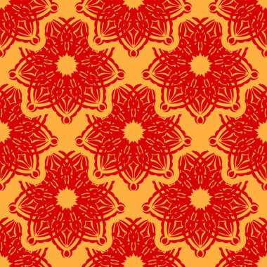 Kırmızı ve sarı pürüzsüz desenli, klasik süslemeli. Kapaklar, kumaşlar, kartpostallar ve baskı için iyi. Vektör illüstrasyonu.