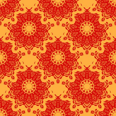 Kırmızı ve sarı pürüzsüz desenli, klasik süslemeli. Kapaklar, kumaşlar, kartpostallar ve baskı için iyi. Vektör illüstrasyonu.