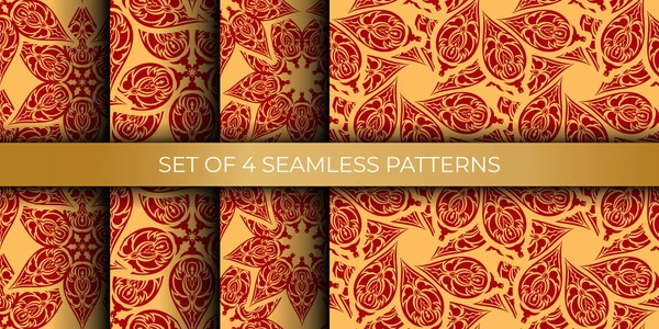 Set Van Rood Geel Naadloos Patroon Met Vintage Ornament Vectorillustratie — Stockvector