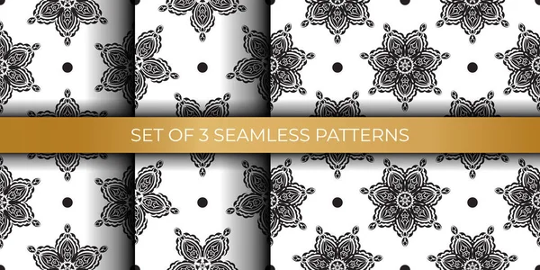 Set Black White Seamless Pattern Vintage Ornament Good Clothing Textiles — Stock Vector