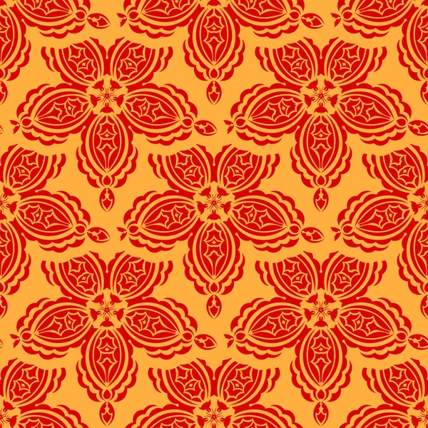 Красный Желтый Бесшовный Рисунок Винтажным Орнаментом Хорошо Подходит Фресок Текстиля — стоковый вектор