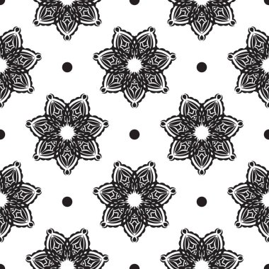 Siyah beyaz desenli, klasik süslemeli. Giysiler ve tekstil için iyi. Vektör illüstrasyonu.