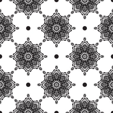 Siyah beyaz desenli, klasik süslemeli. Geçmişleri, parmak izleri, giyim ve tekstil için iyi. Vektör illüstrasyonu.