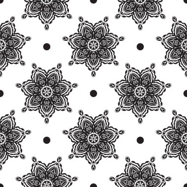 Siyah beyaz desenli, klasik süslemeli. Geçmişleri, parmak izleri, giyim ve tekstil için iyi. Vektör illüstrasyonu.