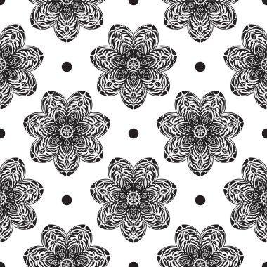 Siyah beyaz desenli, klasik süslemeli. Kapaklar, kumaşlar, kartpostallar ve baskı için iyi. Vektör illüstrasyonu.