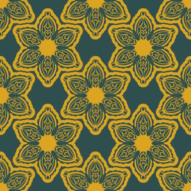 Kaliteli süslemeli yeşil ve sarı desenli. Vektör illüstrasyonu.
