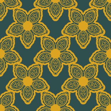 Kaliteli süslemeli yeşil ve sarı desenli. Vektör illüstrasyonu.