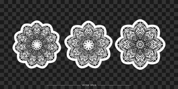 Sada Jednoduchých Designových Mandalas Jednoduchá Květinová Ozdoba Izolovaný Vektorová Ilustrace — Stockový vektor