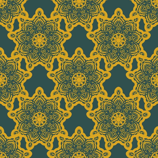 Kaliteli süslemeli yeşil ve sarı desenli. Geçmişleri, parmak izleri, giyim ve tekstil için iyi. Vektör illüstrasyonu.