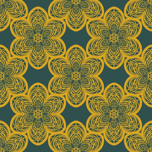 Kaliteli süslemeli yeşil ve sarı desenli. Kapaklar, kumaşlar, kartpostallar ve baskı için iyi. Vektör illüstrasyonu.