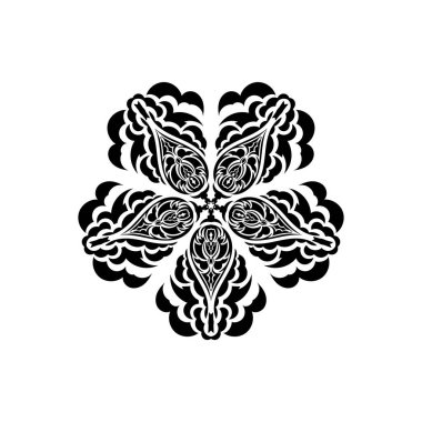 Basit mandala tasarımı. Siyah çiçekli basit bir süs. Menüler, parmak izleri ve kartpostallar için iyi. İzole edilmiş. Vektör illüstrasyonu