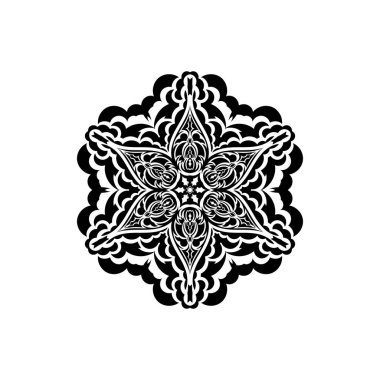 Basit mandala tasarımı. Siyah çiçekli basit bir süs. Menüler, parmak izleri ve kartpostallar için iyi. İzole edilmiş. Vektör illüstrasyonu