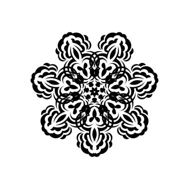 Çemberin içinde soyut süs. Dantel motifli lüks desen. Menüler, parmak izleri ve kartpostallar için iyi. İzole edilmiş. Vektör illüstrasyonu