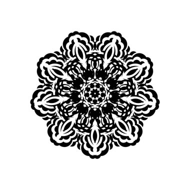 Çemberin içinde soyut süs. Dantel motifli lüks desen. Logolar, menüler, parmak izleri ve kartpostallar için iyi. İzole edilmiş. Vektör illüstrasyonu