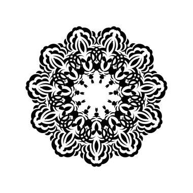 Çemberin içinde soyut süs. Dantel motifli lüks desen. Logolar, menüler, parmak izleri ve kartpostallar için iyi. İzole edilmiş. Vektör illüstrasyonu