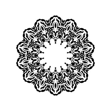 Çemberin içinde soyut süs. Dantel motifli lüks desen. Logolar, menüler, parmak izleri ve kartpostallar için iyi. İzole edilmiş. Vektör illüstrasyonu