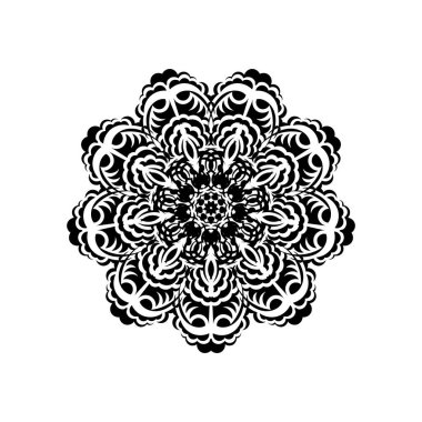 Çemberin içinde soyut süs. Dantel motifli lüks desen. Logolar, parmak izleri ve kartpostallar için iyi. İzole edilmiş. Vektör illüstrasyonu