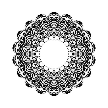 Çemberin içinde soyut süs. Dantel motifli lüks desen. Dövmeler, logolar, parmak izleri ve kartpostallar için iyidir. İzole edilmiş. Vektör illüstrasyonu
