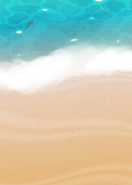 Plage Sable Réaliste Avec Eau Bleue Bord Océan Illustration Vectorielle — Image vectorielle