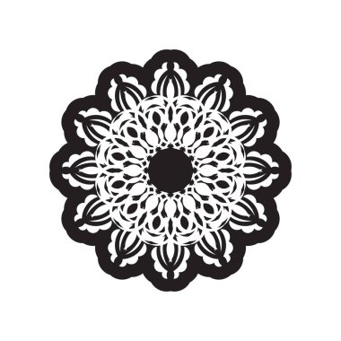 Beyaz arka planda siyah mandala. Dövmeler, parmak izleri ve kartpostallar için iyi. Vektör illüstrasyonu