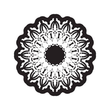 Beyaz arka planda siyah mandala. Logolar, dövmeler, parmak izleri ve kartpostallar için iyi. Vektör illüstrasyonu