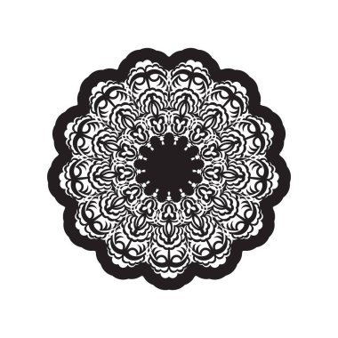 Beyaz arka planda siyah mandala. Menüler, parmak izleri, logolar ve kartpostallar için iyi. Vektör illüstrasyonu
