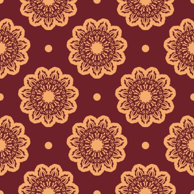 Süslü, sarı ve sarımsı desenli, süslemeli. Giysiler ve tekstil için iyi. Vektör illüstrasyonu.