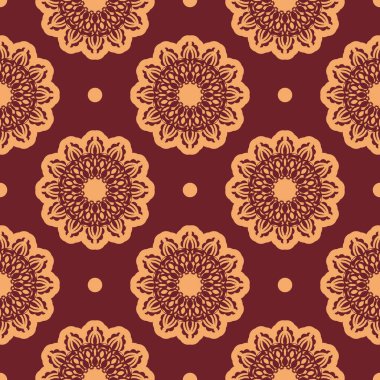 Süslü, sarı ve sarımsı desenli, süslemeli. Giysiler ve tekstil için iyi. Vektör illüstrasyonu.