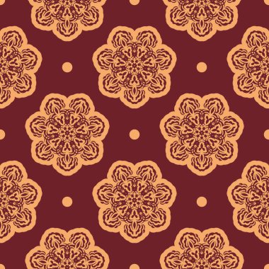 Süslü, sarı ve sarımsı desenli, süslemeli. Giysiler, tekstil, geçmiş ve parmak izleri için iyi. Vektör illüstrasyonu.