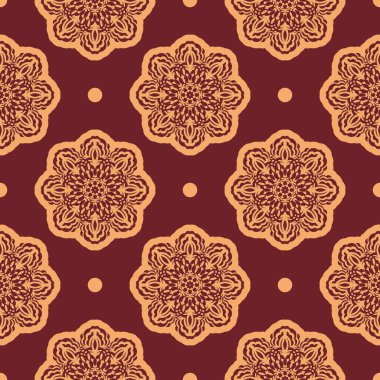 Süslü, sarı ve sarımsı desenli, süslemeli. Kapaklar, kumaşlar, kartpostallar ve baskı için iyi. Vektör illüstrasyonu.