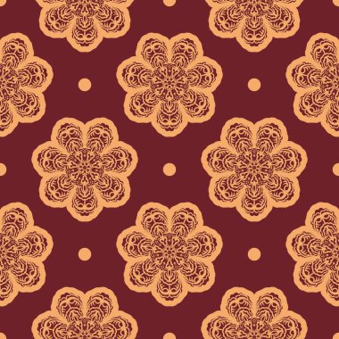 Süslü, sarı ve sarımsı desenli, süslemeli. Duvar resimleri, tekstil ve baskı için iyi. Vektör illüstrasyonu.