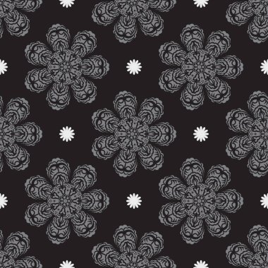 Süslü siyah-gri desenli dekoratif süsler. Giysiler ve tekstil için iyi. Vektör illüstrasyonu.