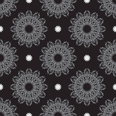 Süslü siyah-gri desenli dekoratif süsler. Giysiler, tekstil, geçmiş ve parmak izleri için iyi. Vektör illüstrasyonu.