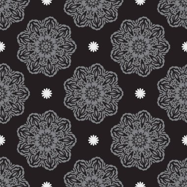 Süslü siyah-gri desenli dekoratif süsler. Menüler, kartpostallar, duvar kağıtları ve kumaşlar için iyidir. Vektör illüstrasyonu.