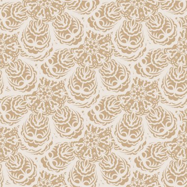 Dekoratif süslemelerle bej, pürüzsüz desen. Giysiler ve tekstil için iyi. Vektör illüstrasyonu.