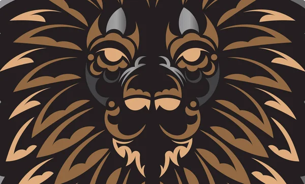 Polynésie Maori Bannière Luxe Sombre Avec Visage Lion Vecteur — Image vectorielle