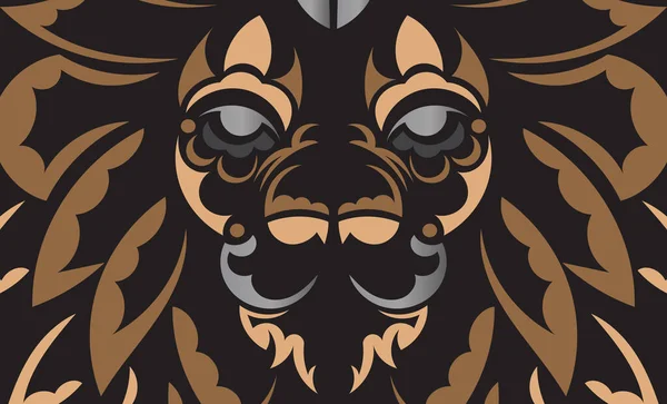 Polynésie Maori Bannière Luxe Sombre Avec Visage Lion Vecteur — Image vectorielle