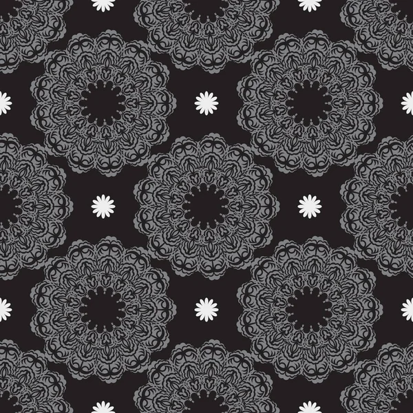 Черно Серый Бесшовный Узор Декоративными Орнаментами Хорошо Подходит Фресок Текстиля — стоковый вектор