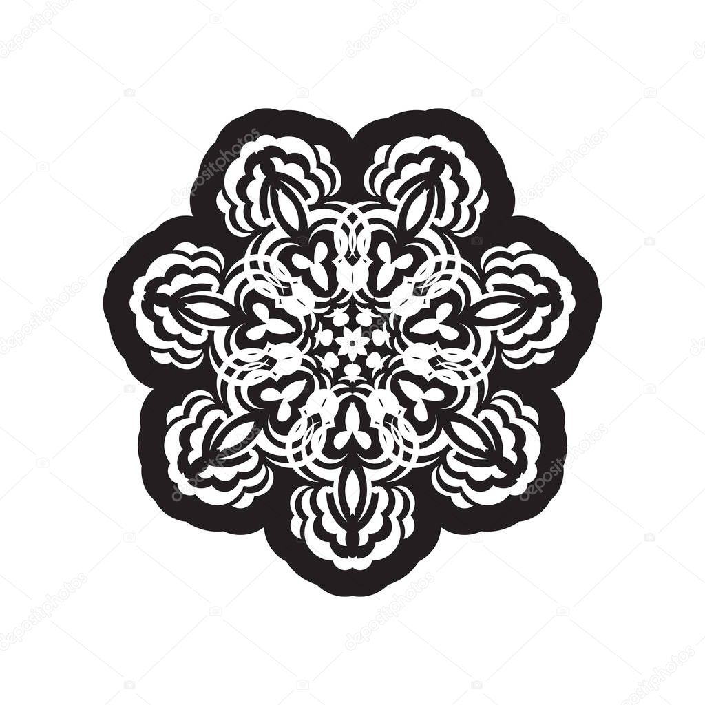 Black mandala on a white background. Good for logos, prints and postcards. Vector illustration