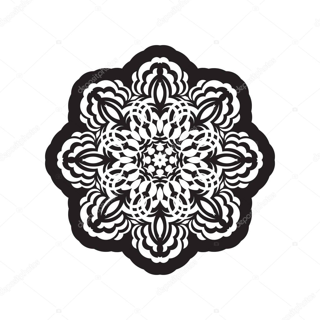 Black mandala on a white background. Good for menus, tattoos, prints and postcards. Vector illustration