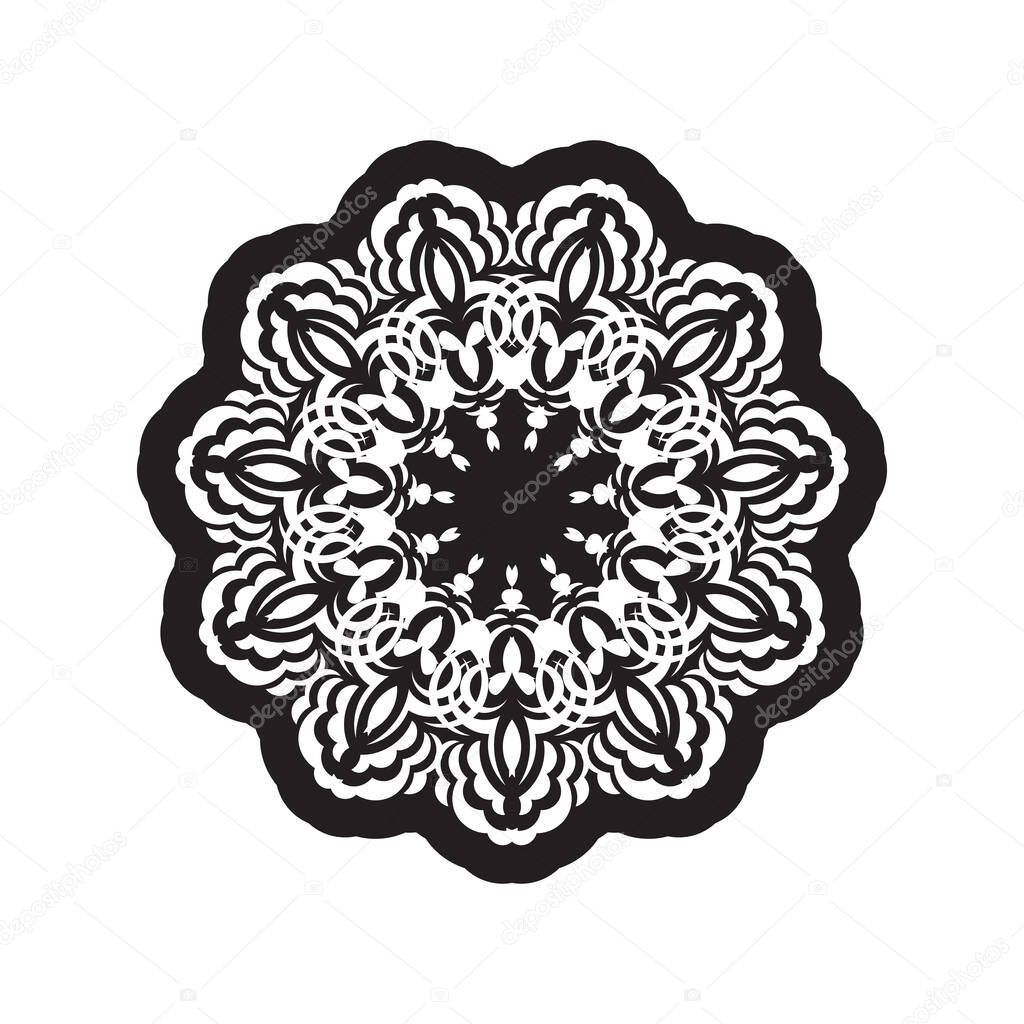 Black mandala on a white background. Good for menus, prints and postcards. Vector illustration