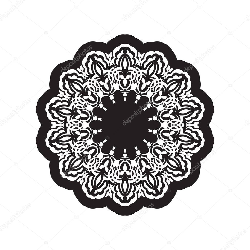 Black mandala on a white background. Good for menus, prints and postcards. Vector illustration