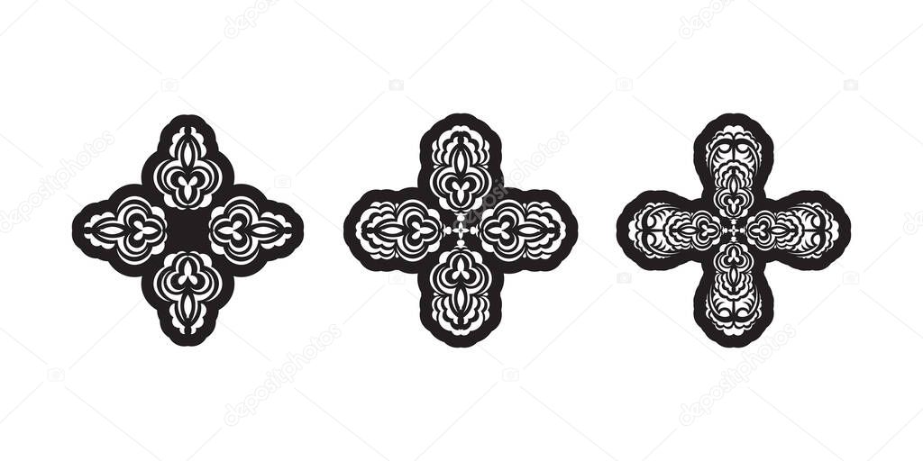 Set of decorative ornaments in the shape of a flower or mandala on a white background. Vector illustration