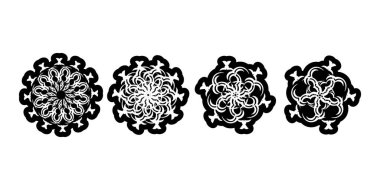 Çiçek ya da mandala şeklinde dekoratif süsler. Dövmeler, parmak izleri ve kartpostallar için iyi. Beyaz arka planda izole edilmiş. Vektör illüstrasyonu