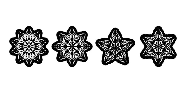 Díszítő Díszek Halmaza Virág Vagy Mandala Formájában Tetoválásokhoz Ujjlenyomatokhoz Képeslapokhoz — Stock Vector