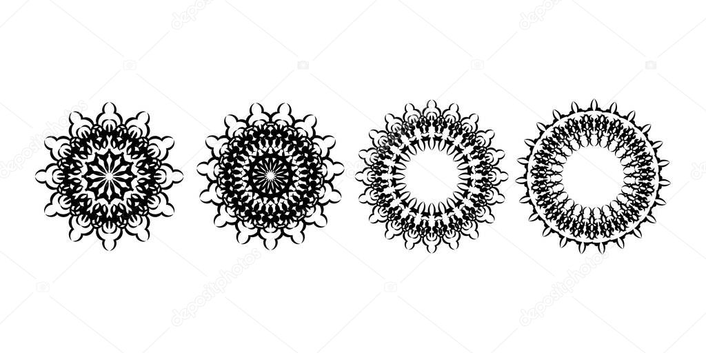 Set of decorative ornaments in the shape of a flower or mandala. Good for logos, tattoos, prints and postcards. Vector illustration