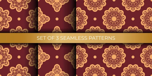 Burgundy Sarı Desenli Süslemeleri Dekoratif Süslemelere Ayarlayın Giysiler Tekstil Için — Stok Vektör