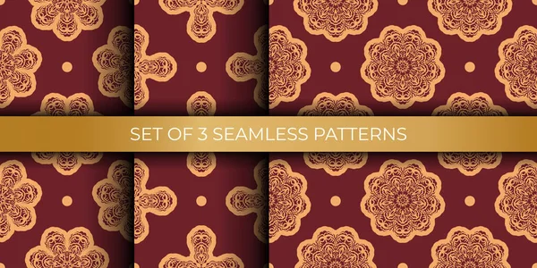Set Burgundy Yellow Seamless Pattern Decorative Ornaments Good Backgrounds Prints — Stock Vector