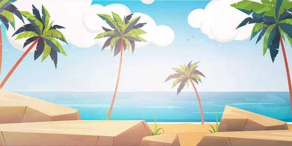 Beach Palms Rocks Cartoon Style Vector — Stock Vector